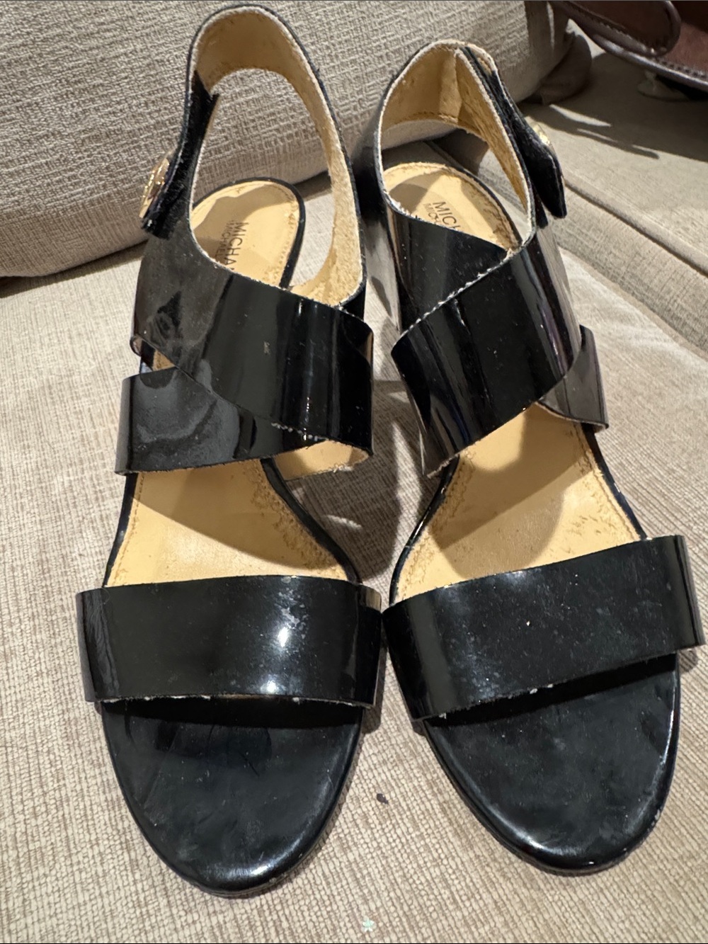Michael Kors Black Patent Leather Crisscross Slingback Sandals